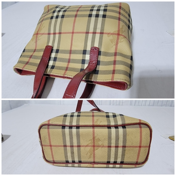 Authentic BURBERRY Haymarket Check Small Tote Red - Picture 7 of 11